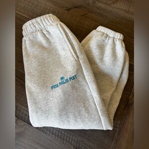Pink Palm Puff Light Gray Joggers
